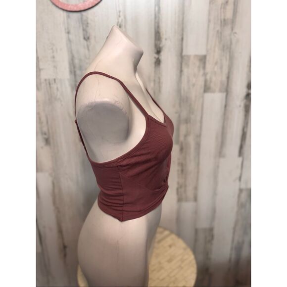 Bozzolo Ribbed Twist Front Crop Cami Women’s Small Mauve Pink Adjustable Strap T - Picture 6 of 6